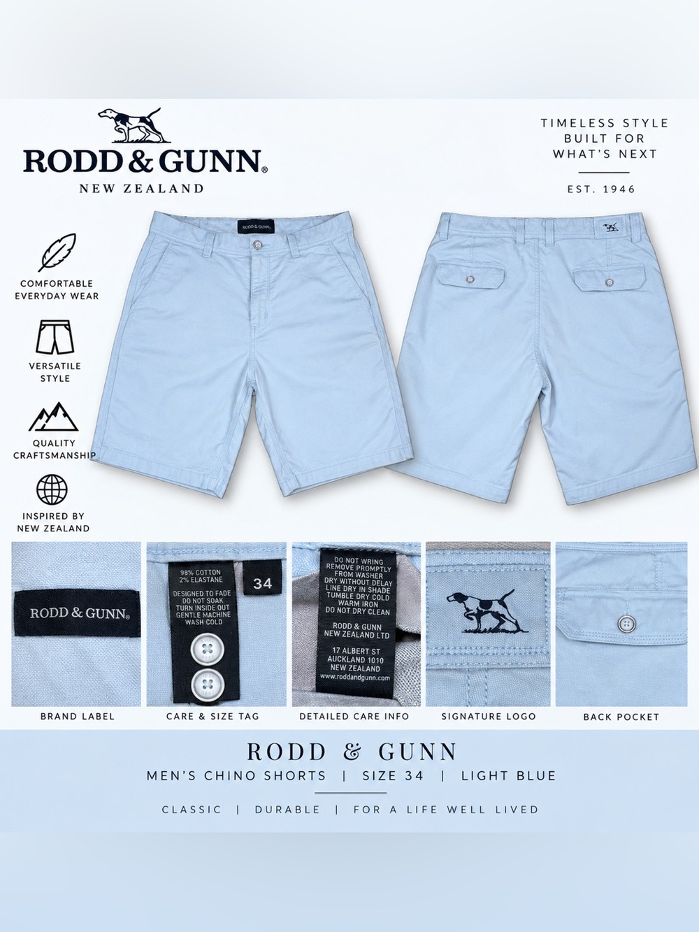 Rodd And Gunn Flat Front Short Men’s Size 34 Baby Blue